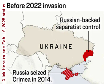 Ukraine: Russian controlled area before and after invasion