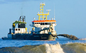 Vessels pile up dredged sand along the Netherlands' coast line
